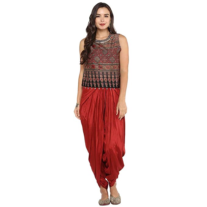 BIBA Womens Round Neck Printed Top Patiyala And Jacket Set