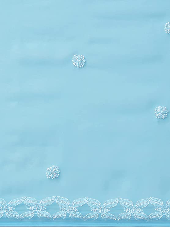 Ada Hand Embroidered Lucknowi Chikankari Women's Blue Georgette Saree with Blouse Piece A129562