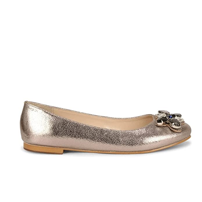 SaintG Womens Stone Embellished Handcrafted Leather Ballerinas