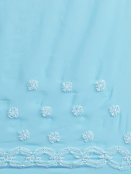 Ada Hand Embroidered Lucknowi Chikankari Women's Blue Georgette Saree with Blouse Piece A129562