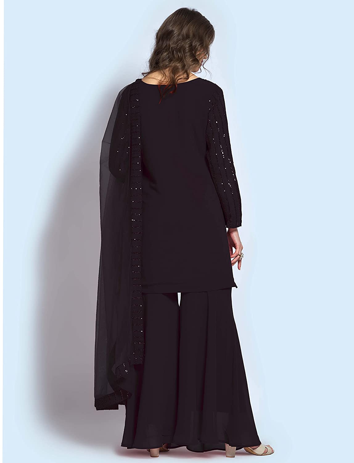 Navlik Faux Georgette Sequence Embroidered Unstitched Dress Material with Stiched Sharara