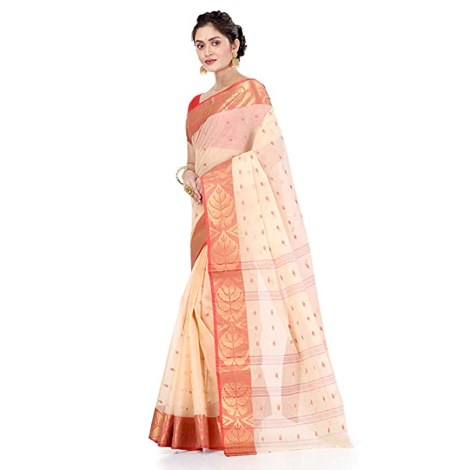 Sareekatha Pure Cotton Tant Saree and Edge of Par With Cotton Jari and Buti Work All Over Saree For Women Ethnic Wear