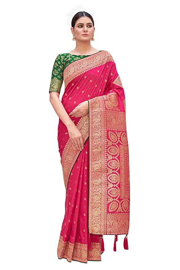 Monjolika Fashion Women's Woven Silk Saree With Blouse Piece (4504_Color)