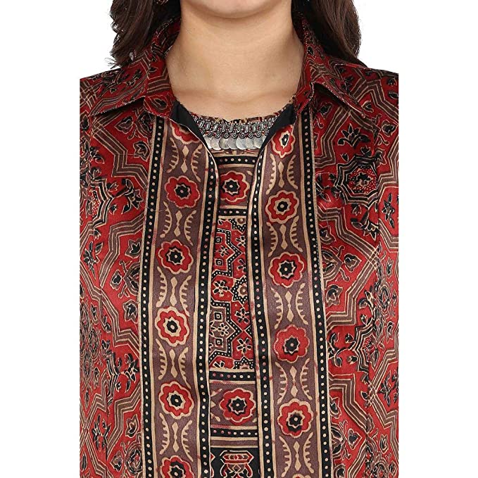 BIBA Womens Round Neck Printed Top Patiyala And Jacket Set