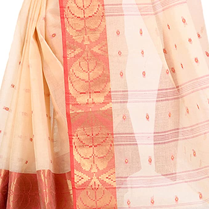 Sareekatha Pure Cotton Tant Saree and Edge of Par With Cotton Jari and Buti Work All Over Saree For Women Ethnic Wear