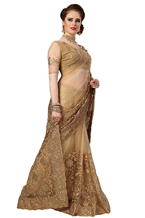 Panash Trends Women's Net Heavy Embroidery Saree Unstitched Blouse