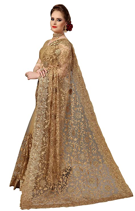 Panash Trends Women's Net Heavy Embroidery Saree Unstitched Blouse