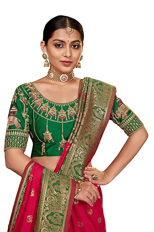 Manohari Women's Heavy Woven Pattern Modern Jacquard Work Most Trendy and Famous 5.5 Meter Saree with 0.8 Meter fully Jacquard Trendy Work Blouse Piece