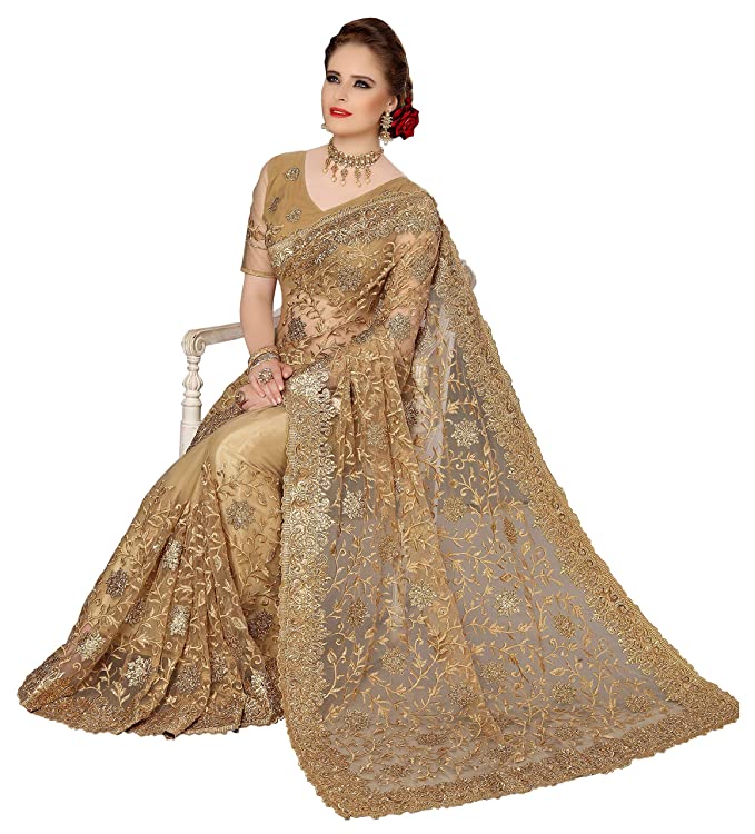 Panash Trends Women's Net Heavy Embroidery Saree Unstitched Blouse