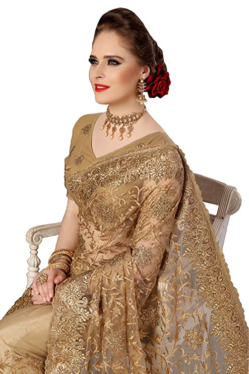 Panash Trends Women's Net Heavy Embroidery Saree Unstitched Blouse